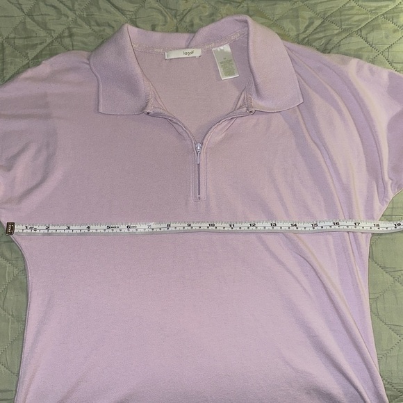 Vintage Lizgolf Short Sleeve Collared Shirt Zipper Front Lilac Pastel Size M - Picture 6 of 7